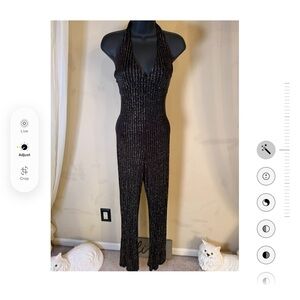 Vintage Sparkle Ribbed Halter Jumpsuit in Black
